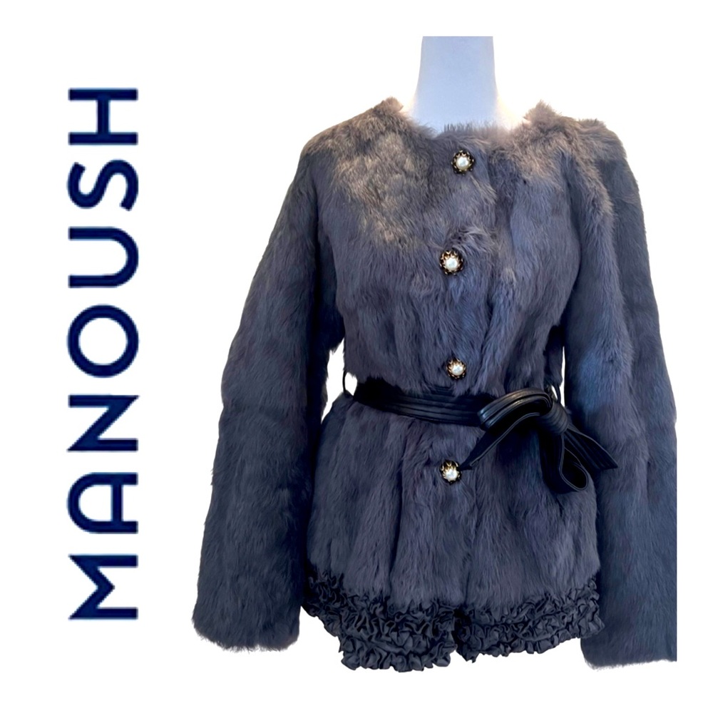 MANOUSH 100% genuine fur coat with pearl buttons size 8
